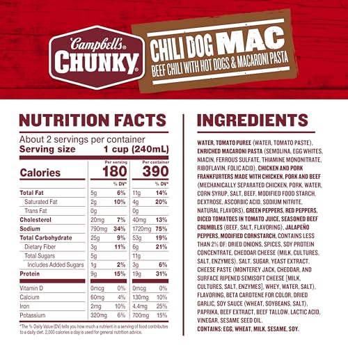 Image of Campbell's Chunky Chili Dog Mac Soup, 18.8 oz Can (Pack of 4)