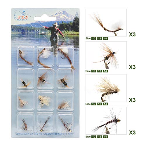 Yzd Fly Fishing Big Trout Flies Kit Top 12 Steelhead Flies Flyfishing Gear Premium Wet Dry Flies Trout Lures Streamer Nymph Emerger Fishing Assorted Trout Flies Bass Salmon #TOP6