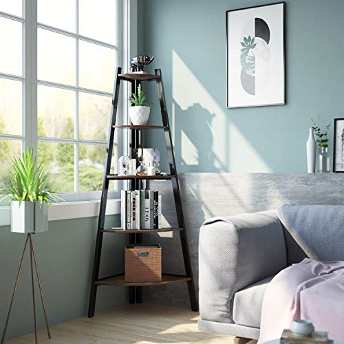 image for Homfa Industrial Corner Ladder Shelf, 5 Tier Bookcase A-Shaped Utility