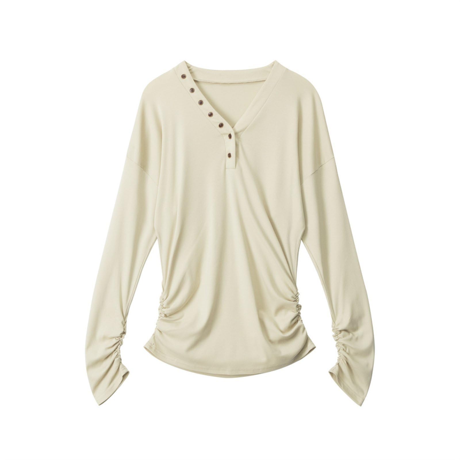 Top Basic A Manica Lunga Slim Fit Per Donna, Scollo A V Leggero E Alla Moda Con Plissettature