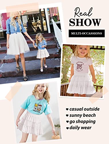 Arshiner Mini Skirt For Girls Elastic Waist Ruffle Flowy Cute A Line Tiered Short Flared Pleated Skirts 5-14T White #TOP1
