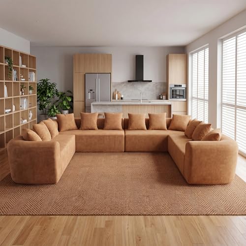 Image of Claiks 142 inch Cloud Boneless Couch, U-Shaped Sectional, Brown
