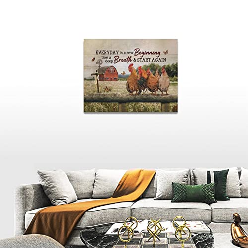 Farmhouse Rooster Kitchen Wall Art Rustic Funny Animals Chicken Old Barn Cross Pictures Wall Decor Farm Inspirational Quotes Canvas Print Framed Modern Painting Artwork For Bedroom Living Room 16"X12" #TOP5