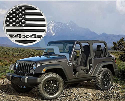 Image of CONGCONG for Jeep Emblem babge U.S. Flag Emblem 4x4 Metal Automotive Badge Specifically Designed for The Jeep Wrangler Cherokee - Stick it Anywhere (Silver Black Flag)