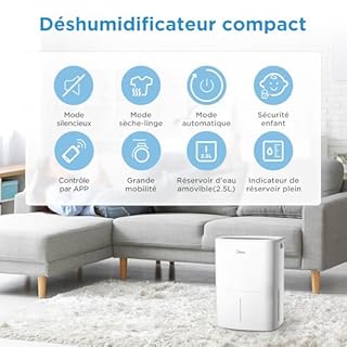 MIDEA Deshumidificateur d air Anti Moisissure 12L - Compresseur Intelligent et APP - Adsorbeur d'humidité electrique - Séchage du Linge, Capteur d'humidité Auto et anti-condensation - Idéal pour 35m²