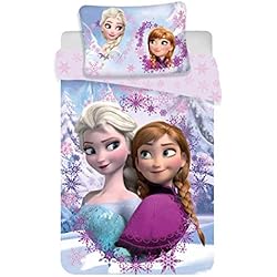 Sabanas Disney Carrefour Disney Frozen Anna Elsa - Juego de sábanas para cama individual, compuesto por funda nórdica de 140 x 200 cm y funda de almohada, original, ropa de cama