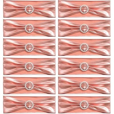 Yamenmeng 12 Pcs Polyester Rose Gold Chair Sashes with Buckle Slider, Lazos para Sillas para Fiesta, Suitable for Decorating Weddings, Banquets, Parties, Birthdays, and Celebrations