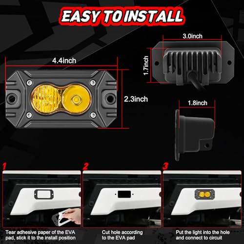 Image of Flush Mount Pod Lights Yellow LED Driving Fog Light Offroad