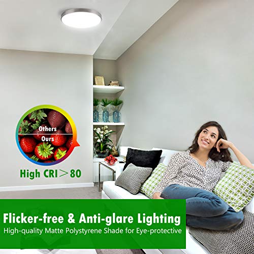 Jackyled 3 Color Temperature Led Flush Mount Ceiling Light Brushed Nickel 12" 18W 1260Lm Ip44 Damp Rated Thin Ceiling Light Fixture For Kitchen Bathroom Bedroom (3000K/4000K/5000K),Etl-Listed #TOP4