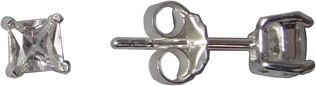 0.2" Sterling Silver Princess Cut Cubic Zirconia Stud Earrings with Friction Post Backs