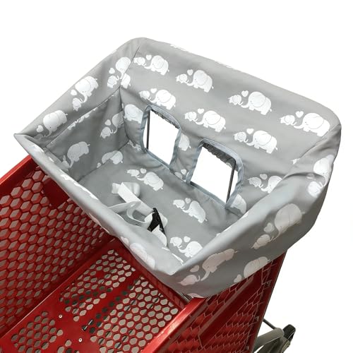 Image of Portable Shopping Cart Cover, High Chair and Grocery Cart Covers for Babies, Kids, Infants & Toddlers, Attached Carry Bag (Simple White Elephant)