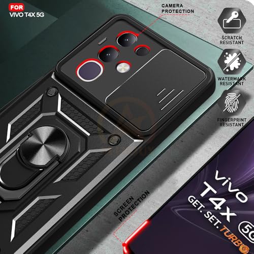 Image of Armor Bumper Back Cover Case forIQOO Z10x / Vivo T4x / Y29 4G / Y31 Pro | Rotating Camera Cover, Ring Holder & Kickstand | Heavy Duty & 360 Degree Protection Back Cover (Black)