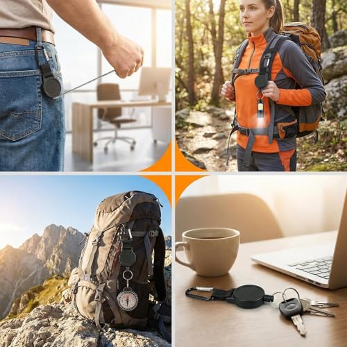 Nevoluxer Schlüsselanhänger Ausziehbar mit 70cm Stahldrahtseil, Heavy Duty Retractable Schlüsselrolle Schlüsselkette Schlüsselhalter für Arbeitsausweise, Schlüssel und Kleinteile, Schwarz