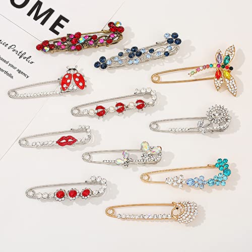 Image of Dainty Butterfly Brooch Pin Crystal Rhinestone Dragonfly Ladybug Pins Lapel Sweater Shawl Scarves Clips Safery Pins Dress Shirt Brooches Pins for Women Girls Fashion Jewelry Gifts Clothes Accessories