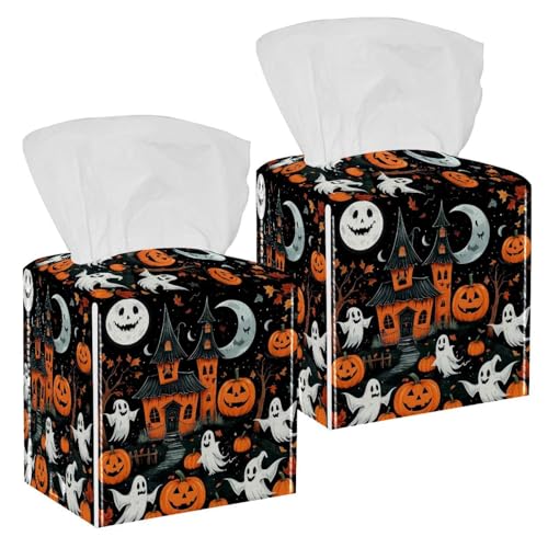 Boîte à mouchoirs en cuir Halloween chic | Lot de 2 - 2