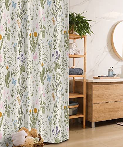 Ambesonne Floral Stall Shower Curtain, Vintage Garden Plants with Herbs Flowers Botanical Classic Design, Fabric Bathroom Decor Set with Hooks, 36