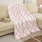 DOOWELL Checkered Blanket Throw Soft Knit Blanket with Checkerboard Grid Pattern for Couch Sofa Bed