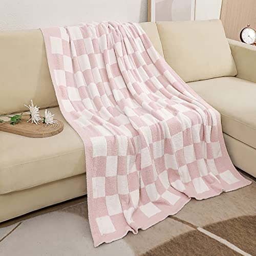Doowell Checkered Blanket Throw Soft Knit Blanket With Checkerboard Grid Pattern For Couch Sofa Bed Camping Travel Gift (Pink, 50"X60") #TOP4