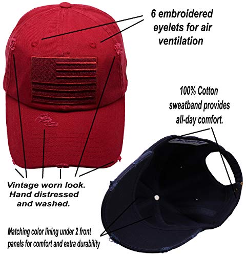 Image of Antourage American Flag Unisex Baseball Hat for Men and Women | USA Flag Mesh Snapback Flat Visor Cap + 2 Patriotic Patches