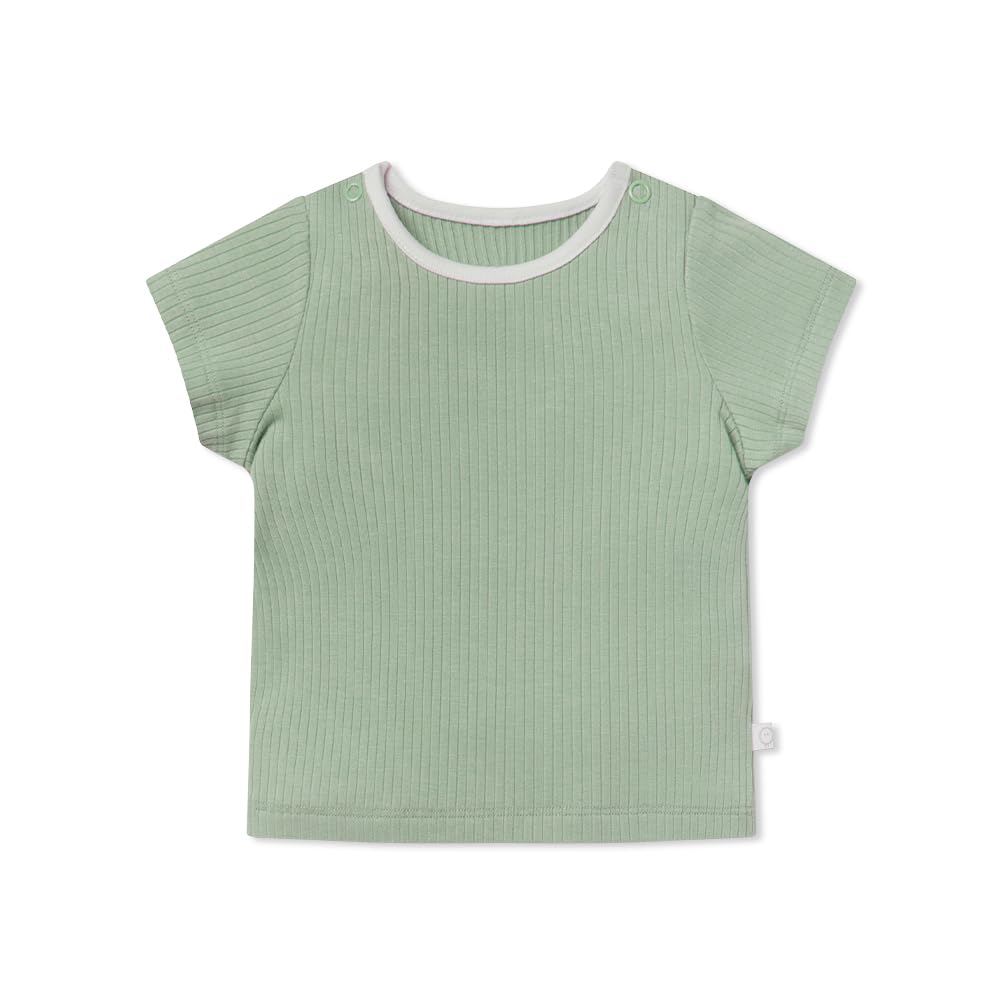 MORIBaby Unisex Ribbed T-Shirt - Organic Soft Cotton andViscose Top - Short Sleeve Crew Neck Tee for Toddlers