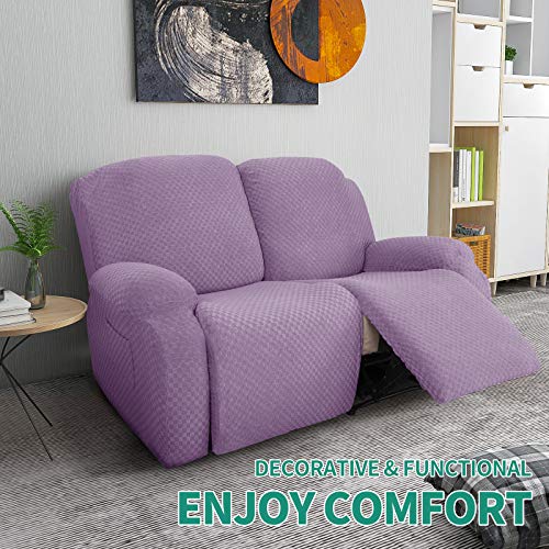 Image of YEMYHOM 6 Pieces Stretch Loveseat Recliner Slipcover Jacquard Recliner Sofa Cover with Side Pocket Fitted Recliner Cover Couch Furniture Protector with Elastic Bottom (Loveseat Recliner, Light Purple)