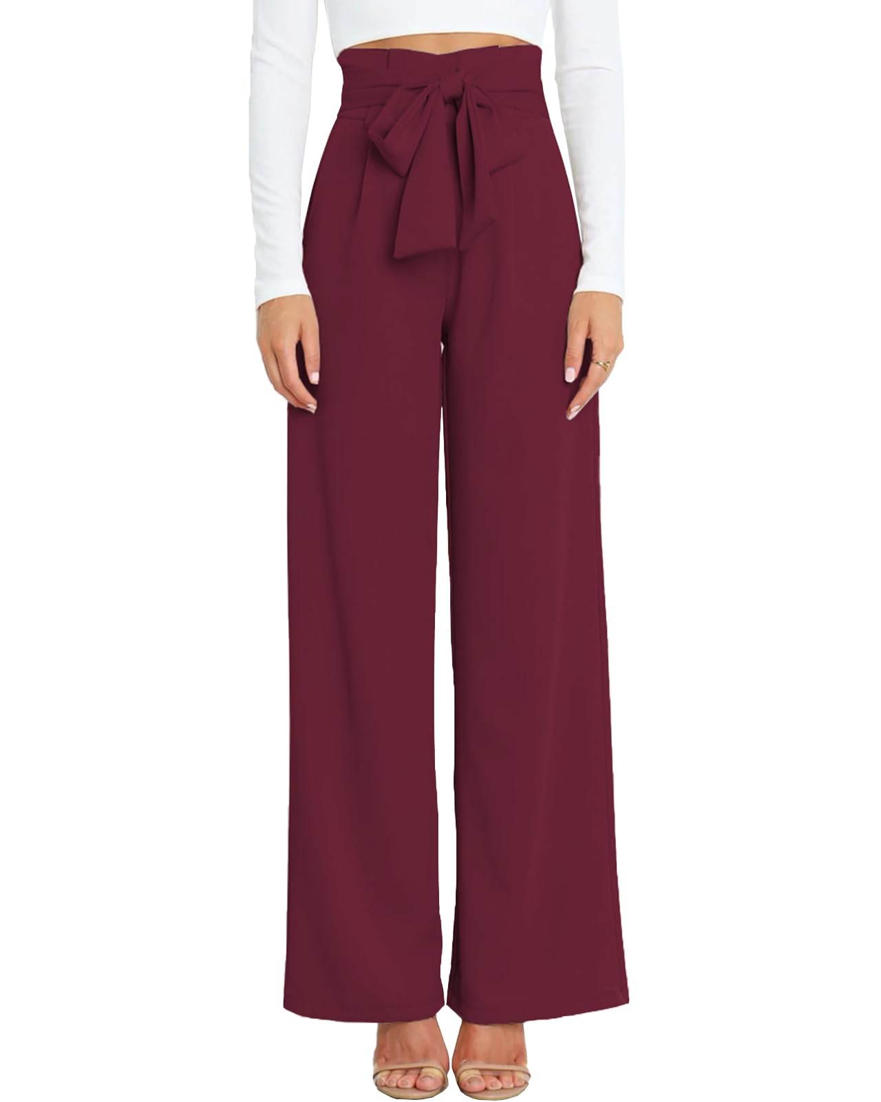 Wide Leg Trousers for Women Ladies High Waist Bow-Knot Long Pants for Everyday Evening Vacation Work Holiday Casual