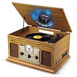 Chaîne HiFi Tourne-Disque Evidence Acoustics EA-PL300-WOOD Vinyle 33/45/78, 60W, FM, CD, Cassette, BT USB REC, rétro Vintage LED