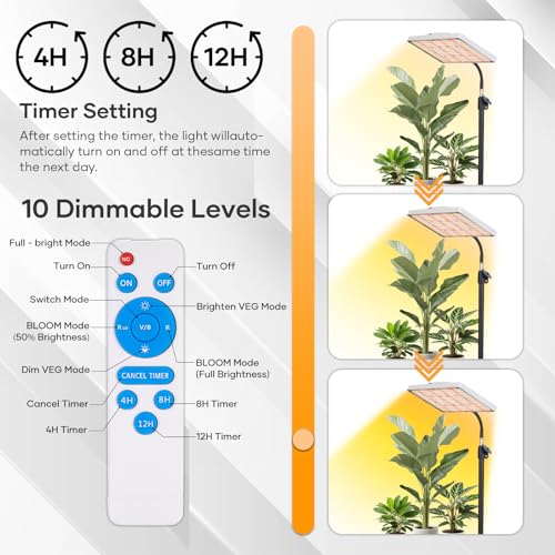 Plant Grow Light indoor,264 LEDs Full Spectrum Plant Light with Adjustable Tripod Stand with Remote Control and Auto On/Off Timer Function,Grow Lamp for Indoor Plants Greenhouse Veg Bloom Hydroponic — view 4