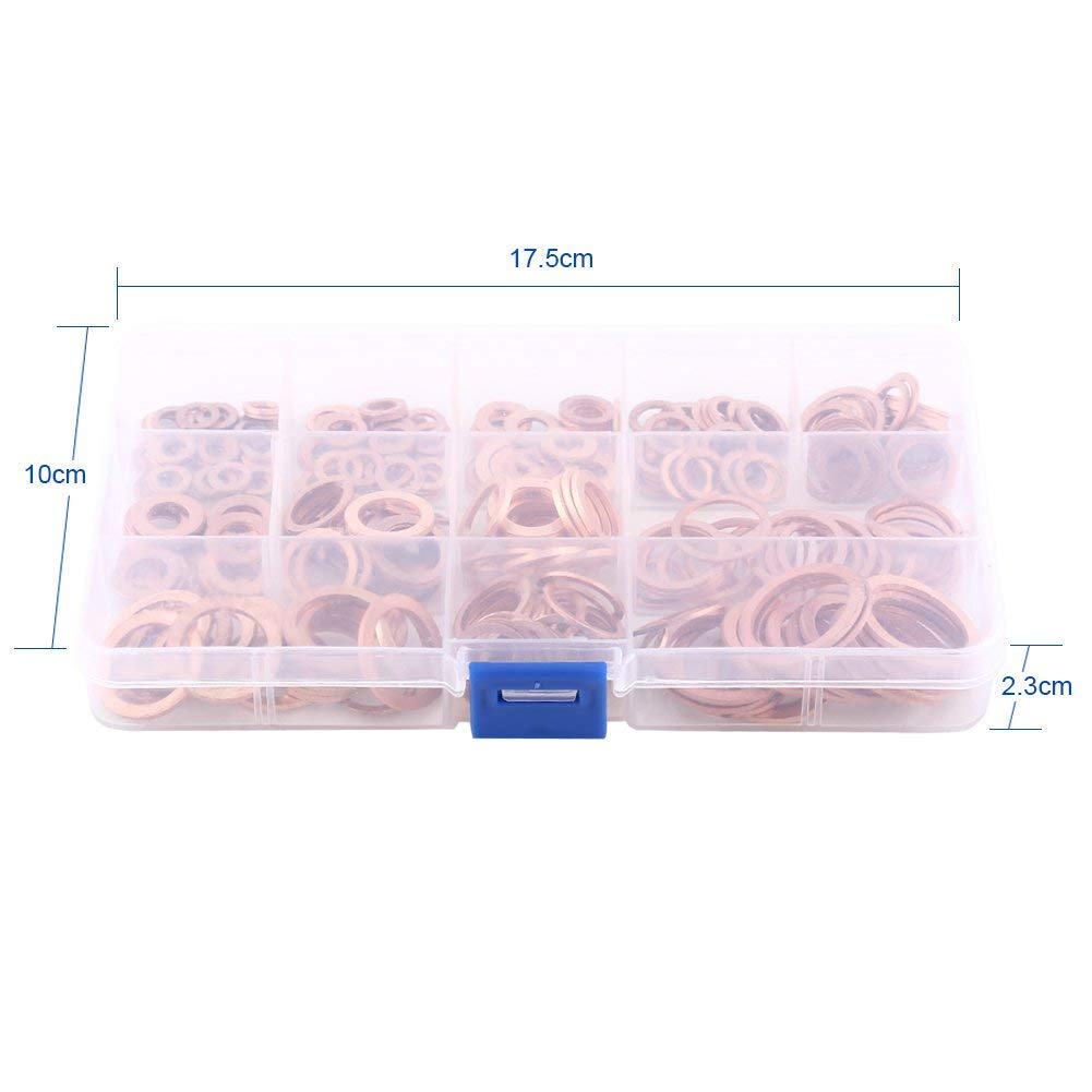 280 Pezzi Rondelle Rame, M5 M6 M8 M10 M12 M14 M16 M18 M20 M22 M26 Kit di Classificazione Metrica Guarnizione Rame Olio Anello Tenuta per Fissaggi a Vite, Sistemi Idraulici