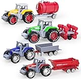 Tcvents 4 Stück Traktor Spielzeug Set, Bauernhof Traktor Spielzeug mit Anhänger, Farm Truck Abnehmbare LKW und Anhänger für Kinder 3 4 5 6 7 8 Geburtstag