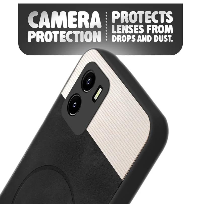 Image of Bintage CASE Dual-Leather Mac Safe Design Phone Case| Soft Touch Finish | Full Camera Protectection Back Cover Compatible for Vivo V2118 / Vivo Y01 / Y15c - White & Black