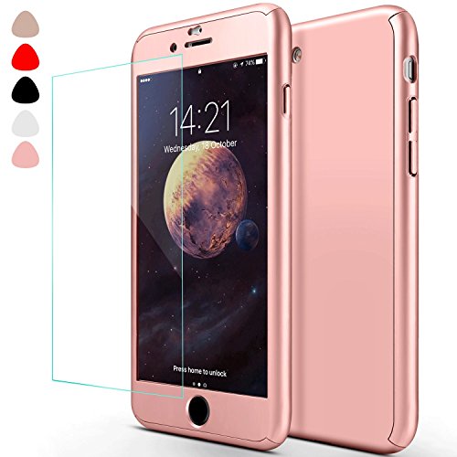 iphone 6 Plus Case,sxxissky Ultra-thin Full Body Coverage Hard Hybrid Plastic with [Tempered Glass Screen Protector]Protective Case Cover & Skin for Apple iPhone 6 Plus/iphone 6S Plus 5.5''(Rose Gold)