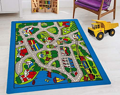 Kids Road Rugs Boys/Girls/Children/Toddler Educational Play mat for School/Daycare/Nursery Non-Slip Area Rug (Gray/Multi)