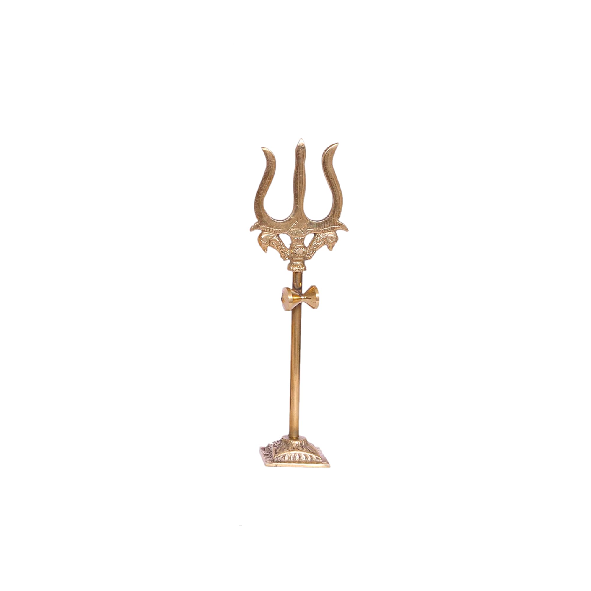 Brass Trishul, Trident Damru With Stand Brass Statue || Brass Damru Trishul on Stand Show Piece Decoration Items for Pooja, Home Temple, Office, Mandir, Shiva, Durga Temples ((9*2.5*3 Cm))-image-34