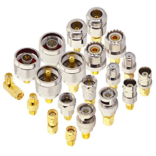 onelinkmore 20-Type SMA Adapter Kit Universal SMA to UHF (SO-239/PL-259) N BNC F & SMA RF Connector Set for Ham Radio SDR FPV Drone & VNA Gold-Plated Coax Converter Assortment