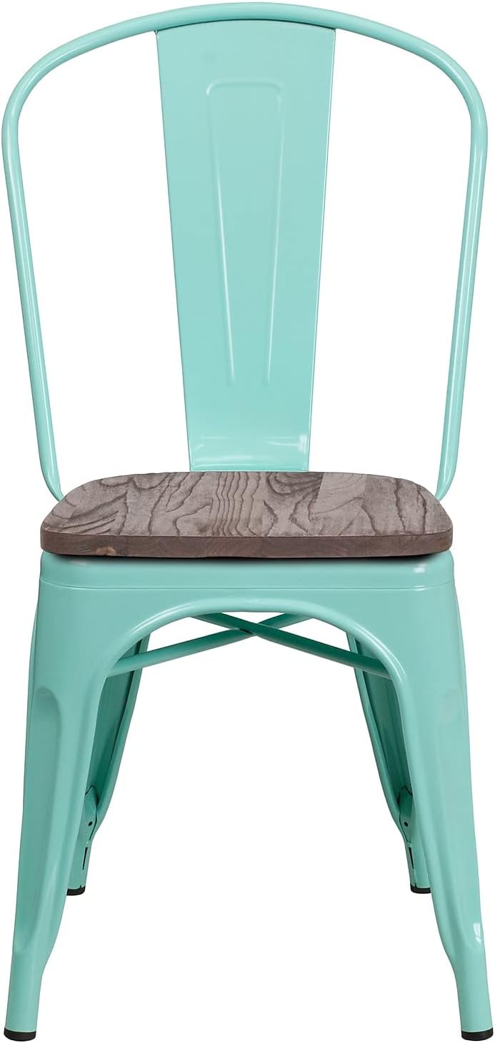 Flash Furniture Tenley Mint Green Metal Stackable Chair with Wood Seat