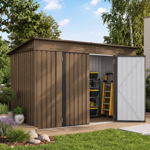 Image of DWVO 9'x 4' Outdoor Storage Shed with Lockable Doors & Air Vents