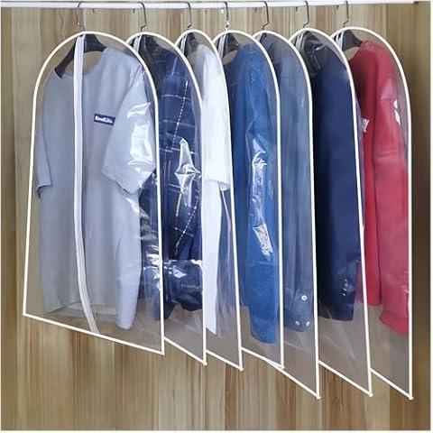 Senvitate 47" Clear Garment Bags for Hanging Clothes,Dustproof Suit Bag for Closet Storage,Transparent Plastic Garment Clothes Suit Cover Bags with Zipper for Coats (5 Pack - Clear 47") Cover