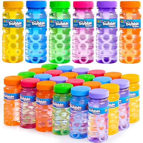 JOYIN 24 Pcs Bubble Bottles with Wand Assortment for Kids, 4oz Blow Bubbles Solution Novelty Summer Toy, Party Favors, Birthday, Outdoor & Indoor Activity