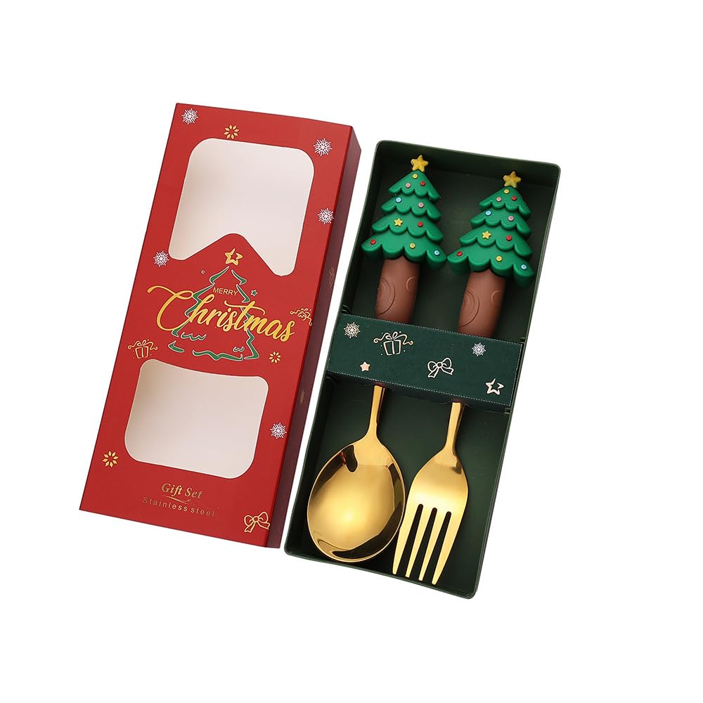 MALSSE Christmas Themed Cutlery Set 410Stainless Steel Spoon and Fork Festival Dining Accessories for Various Occasion Dining Festival Accessories