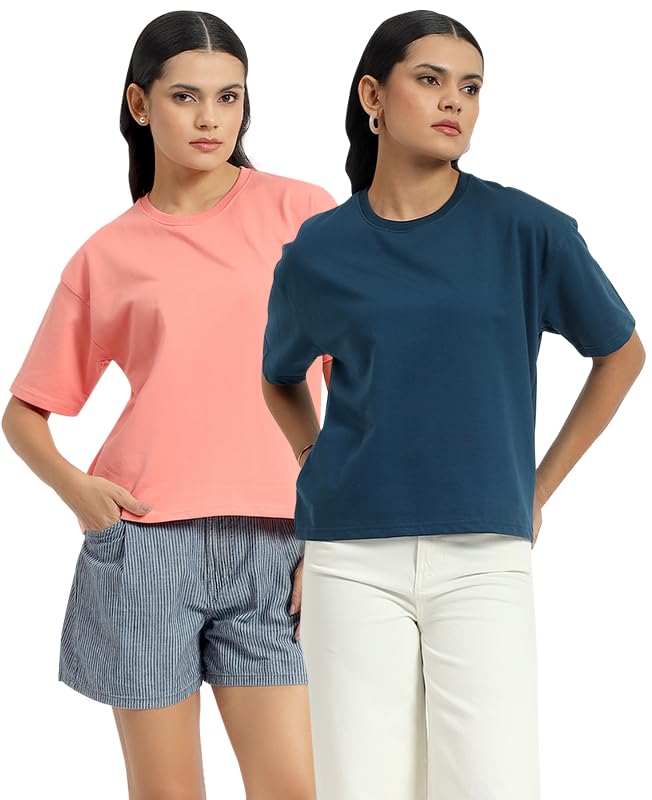 Image of Sleepynuts Women Oversized T-Shirt 220 GSM Heavyweight Cotton Rich Baggy Fit Drop Shoulder Round Neck Half Sleeve