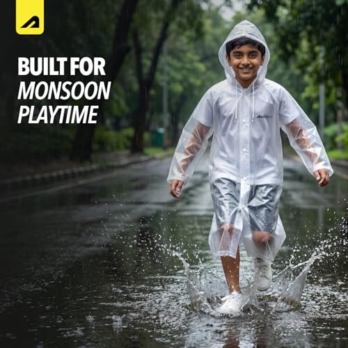 Image of Boldfit Raincoat for Kids Smart Back Long Raincoat with Hood Waterproof Rain Coat for Boys & Girls Lightweight School Poncho Jacket with Pockets & Buttons