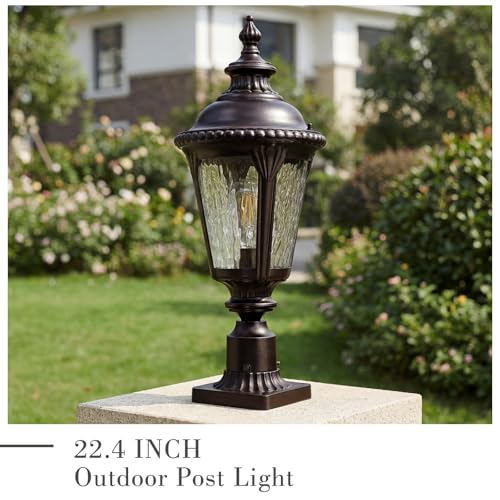 Image of Emliviar 22.4 Inch Modern Exterior Post Lantern with Water Ripple Glass, Oil Rubbed Bronze Lamp Post Outdoor Lighting, E26 Base 60W Max, XE265P-M ORB-SW