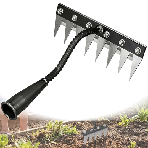 Heavy-Duty Iron Weeding Rake 2.0 2026 Upgraded Gardening Tool, Rust-Proof Metal Hand Weeder for Yard, Lawn, and Garden Weed Removal Durable Folding Handle Multi-Purpose Pruner & Cultivator (8 Teeth)