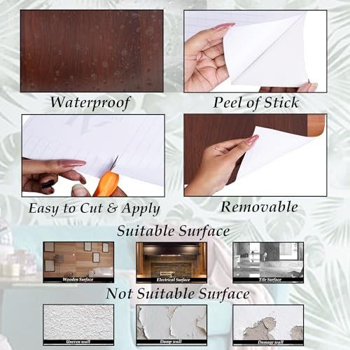 Image of Wood Grain Contact Paper, Brown Wood Peel and Stick Wallpaper for Cabinets, Self Adhesive Waterproof Wall Paper for Furniture Countertops Drawer Shelf Liner (12x144Inch)