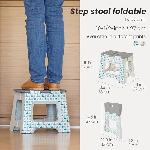 Image of Vigar Compact Folding Step Stool for Adults 10-1 /2 Inch Geometric | Foldable, Lightweight Portable Design, Carry Handle, Non Slip Surface, Space-Saving Body, Supports up to 330 lb