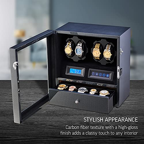 Image of 4 Watch Winder with 5 Watch Storage Space, LCD Display, Touch Control and Interior Light