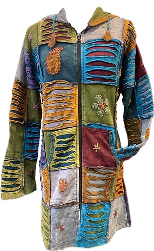 Karma Handicrafts Hippie Boho Winter Cotton Patchwork Embroidered Jacket Hoodie Retro Coat Nepal J5