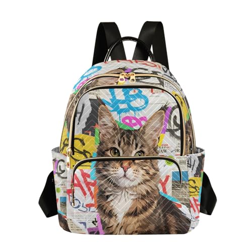Nexawaveo Mochila acolchada para mujer, bolsa de mano para laptop de 14 pulgadas, mochila ligera para el trabajo, Gato estilo graffiti, M