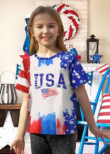 Image of CAZYCHILD Girls American Flag Patriotic Shirt Boys 4th of July Short Sleeves Tshirt USA Clothes for Kids 5-14Y